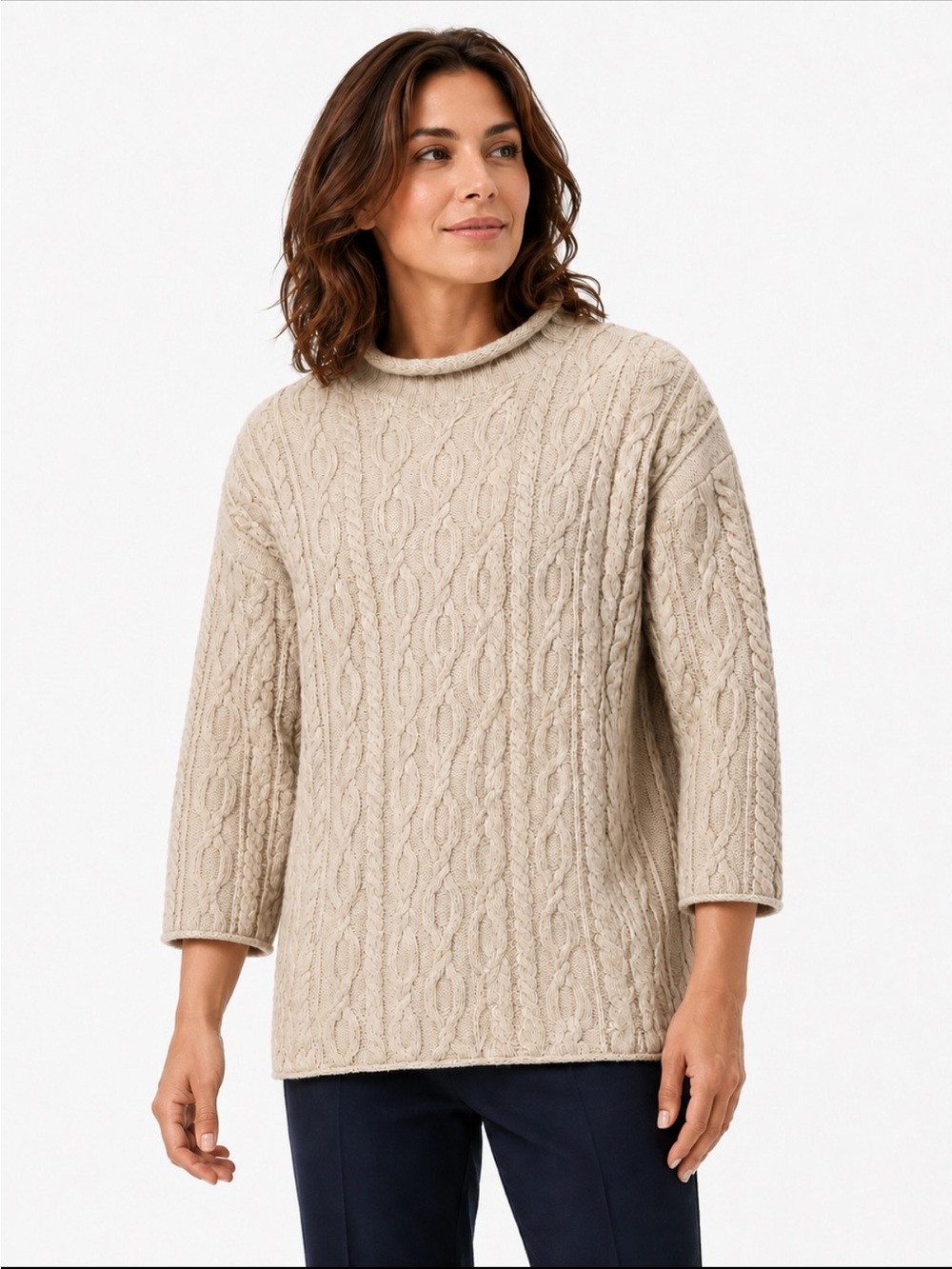 Paul James Wool Cable Knit Sweater Made in England Fisherman Cream S Oversized
